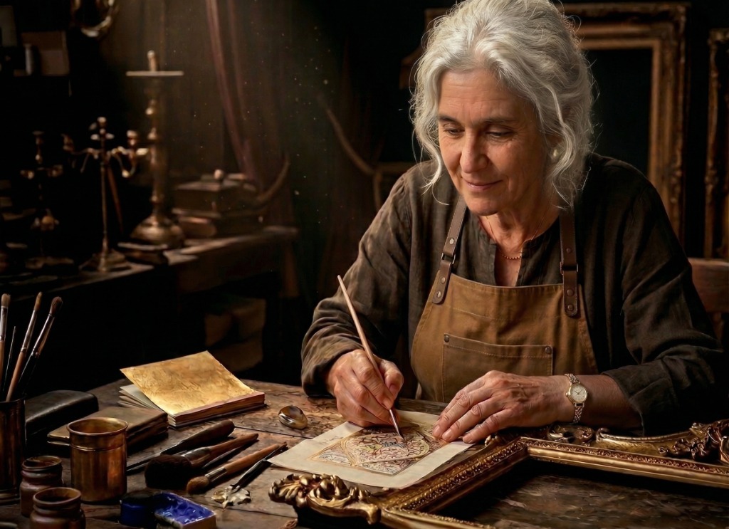 Ayşe — Master craftsman applying gold leaf